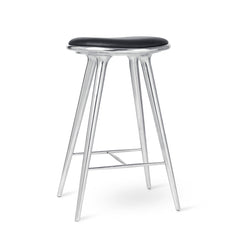 High Stool, Aluminium, Schwarz Ultra Leder, 74 cm hoher Barhocker von Mater