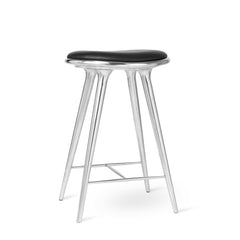 High Stool, Aluminium, Schwarz Ultra Leder, 69 cm niedriger Barhocker von Mater