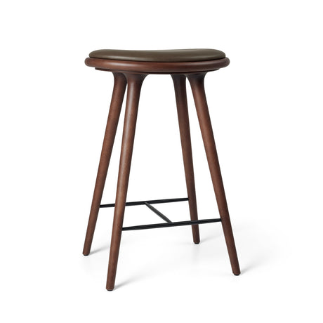 High Stool, braune Buche, Nuance Dark Brown Leder, 69 cm, niedriger Barhocker von Mater - 1 - Jacobsen Plus