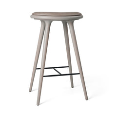 High Stool, graue Buche, Nuance Burned Grey Leder, 74 cm, hoher Barhocker von Mater
