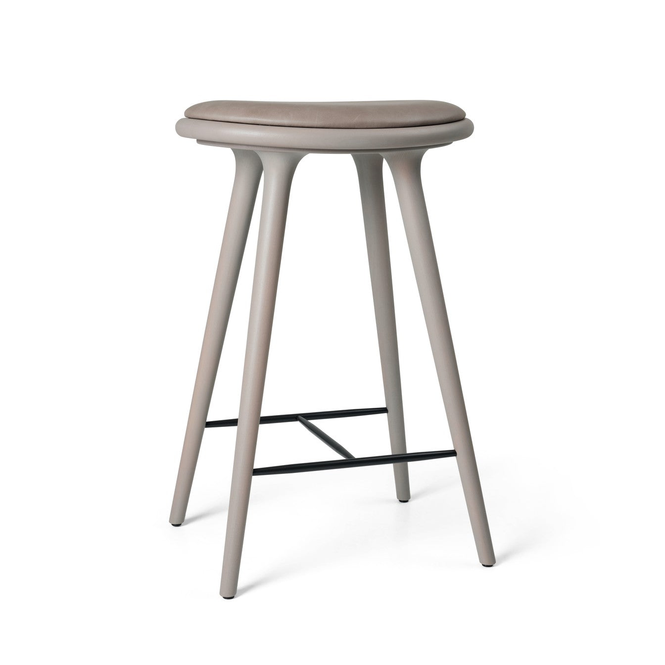 High Stool, graue Buche, Nuance Burned Grey Leder, 69 cm, niedriger Barhocker von Mater