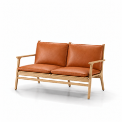 Stellar Works - Rén 2-Sitzer-Sofa, Eiche natur, Kissen mit Cognac-Leder