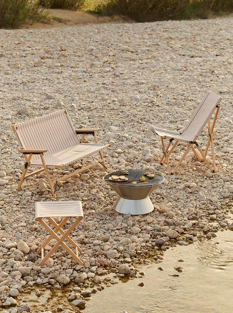 Outdoor Market Folding Stool von HAY - Blau mit beige Stripe - Jacobsen Plus