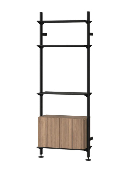 Pira G2 Boden-zu-Wand Regal Bund B von String - Schwarz - Walnuss - Jacobsen Plus