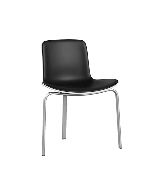 PK8 Stuhl von Poul Kjærholm - Weiß geformter Kunststoff / Aura Leder / Schwarz - Jacobsen Plus