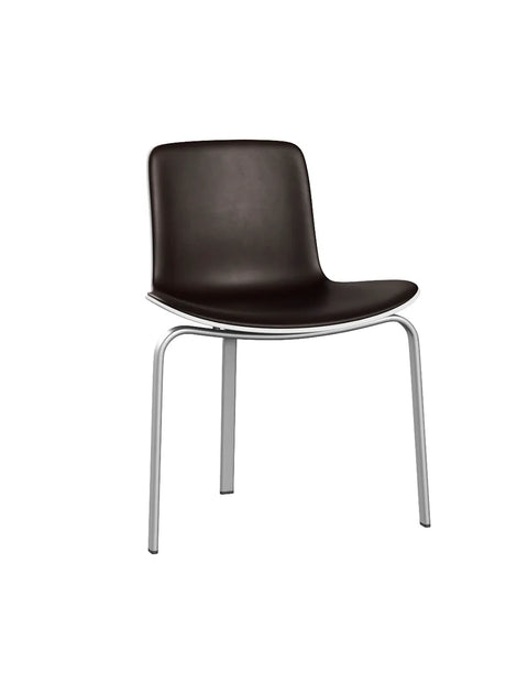 PK8 Stuhl von Poul Kjærholm - Weiß geformter Kunststoff / Grace Leder / Dunkelbraun - Jacobsen Plus
