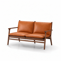 Stellar Works - Rén 2-Sitzer-Sofa, Walnuss, Kissen mit Cognac-Leder