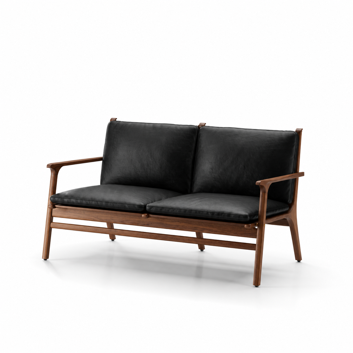 Stellar Works - Rén 2-Sitzer-Sofa, Walnuss, Kissen mit schwarzem Leder - 1 - Jacobsen Plus