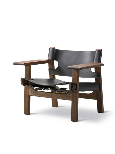 The Spanish Chair in schwarzem Leder, geräucherte Eiche Oli von Børge Mogensen - 4 - Jacobsen Plus