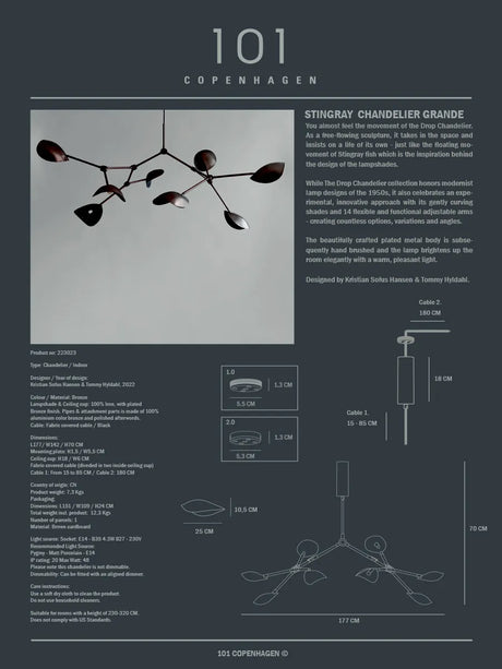Stingray Chandelier, grande von 101 Copenhagen - Chrome - Jacobsen Plus