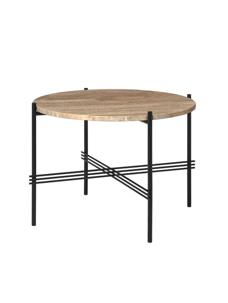 Gamfratesi TS Tisch Ø55 von GUBI - Warm Taupe Travertin - Schwarz - Jacobsen Plus
