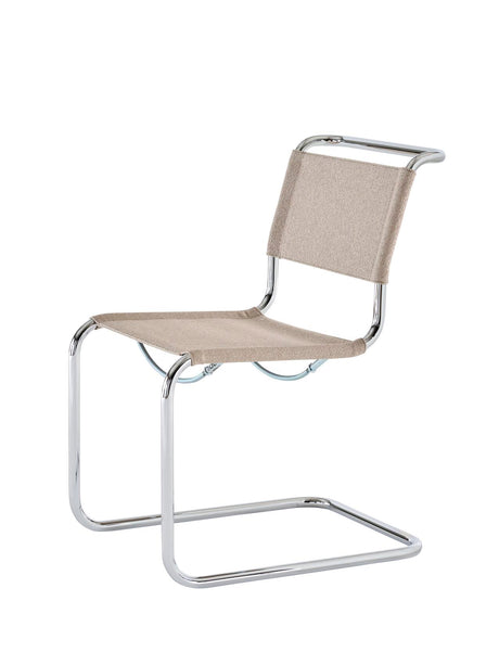 S 33 V Freischwinger-Stuhl von Thonet - Perlweiß - Cento Angora - Kunststoffgleiter transparent - Jacobsen Plus