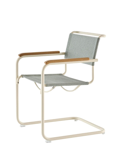 S 34 V Freischwingerstuhl von Thonet - Pearl White - Cento Ray - Geölte Eiche - Kunststoffgleiter transparent - Jacobsen Plus