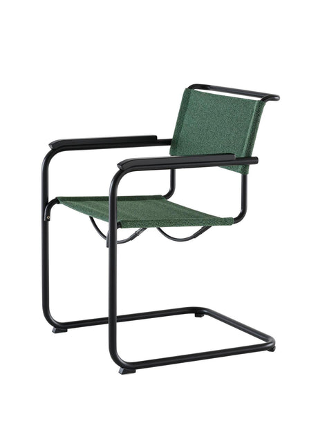 S 34 V Freischwingerstuhl von Thonet - Deep Black - Cento Malachit - gebeizte Buche I Schwarz TP 29 - Kunststoffgleiter schwarz - Jacobsen Plus