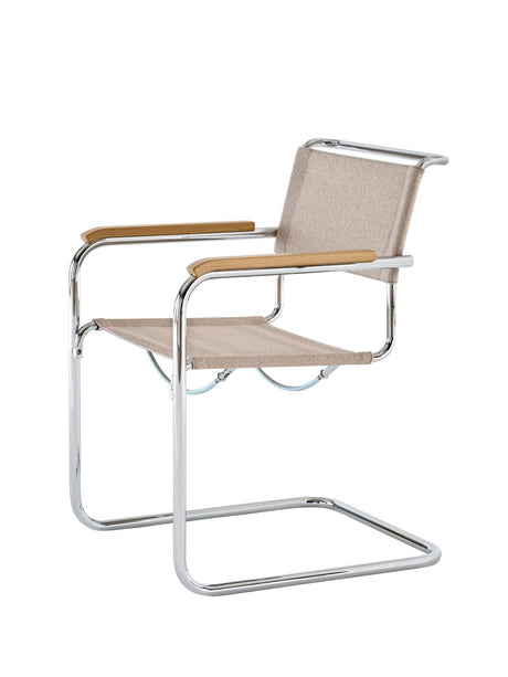 S 34 V Freischwingerstuhl von Thonet - Pearl White - Cento Angora - Geölte Eiche - Kunststoffgleiter transparent - Jacobsen Plus