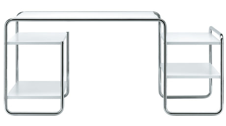 S 285 Schreibtisch, Chrom von Thonet - Lacquer pure white RAL 9010 - 4 Regalböden - Jacobsen Plus
