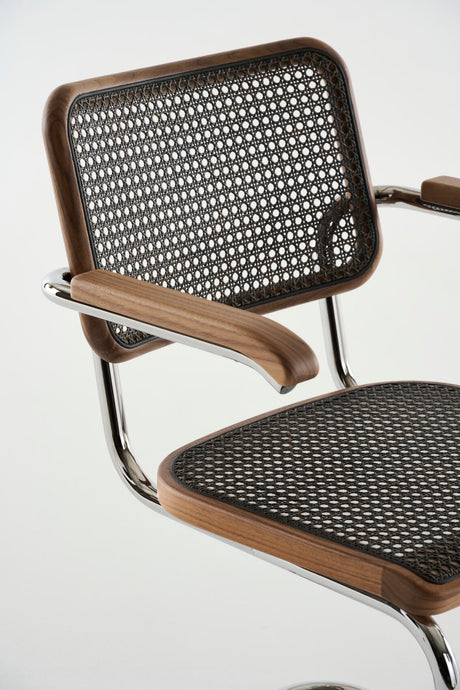 S 64 V Esszimmerstuhl, Drak Melange von Thonet - Chrome – Nussbaum, beschichtet mit Naturlack - Jacobsen Plus