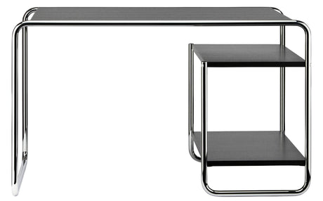 S 285/2 Schreibtisch, Chrom von Thonet - Gebeizte Buche in Schwarz I TP 29 - 2 Einlegeböden innen rechts - Jacobsen Plus