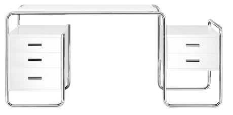 S 285 Schreibtisch, Chrom von Thonet - Lacquer reinweiß RAL 9010 - 1 großer Korpus + 1 kleiner Korpus - Jacobsen Plus