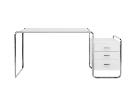 S 285/1 Schreibtisch, Chrom von Thonet - Lacquer reinweiß RAL 9010 - 1 großes Korpus außen rechts - Jacobsen Plus