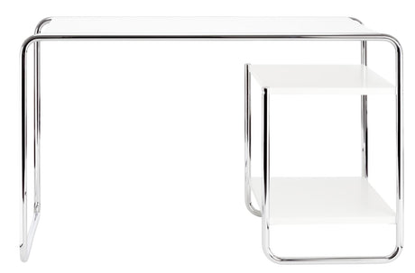S 285/2 Schreibtisch, Chrom von Thonet - Lacquer reinweiß RAL 9010 - 2 Regalböden rechts innen - Jacobsen Plus