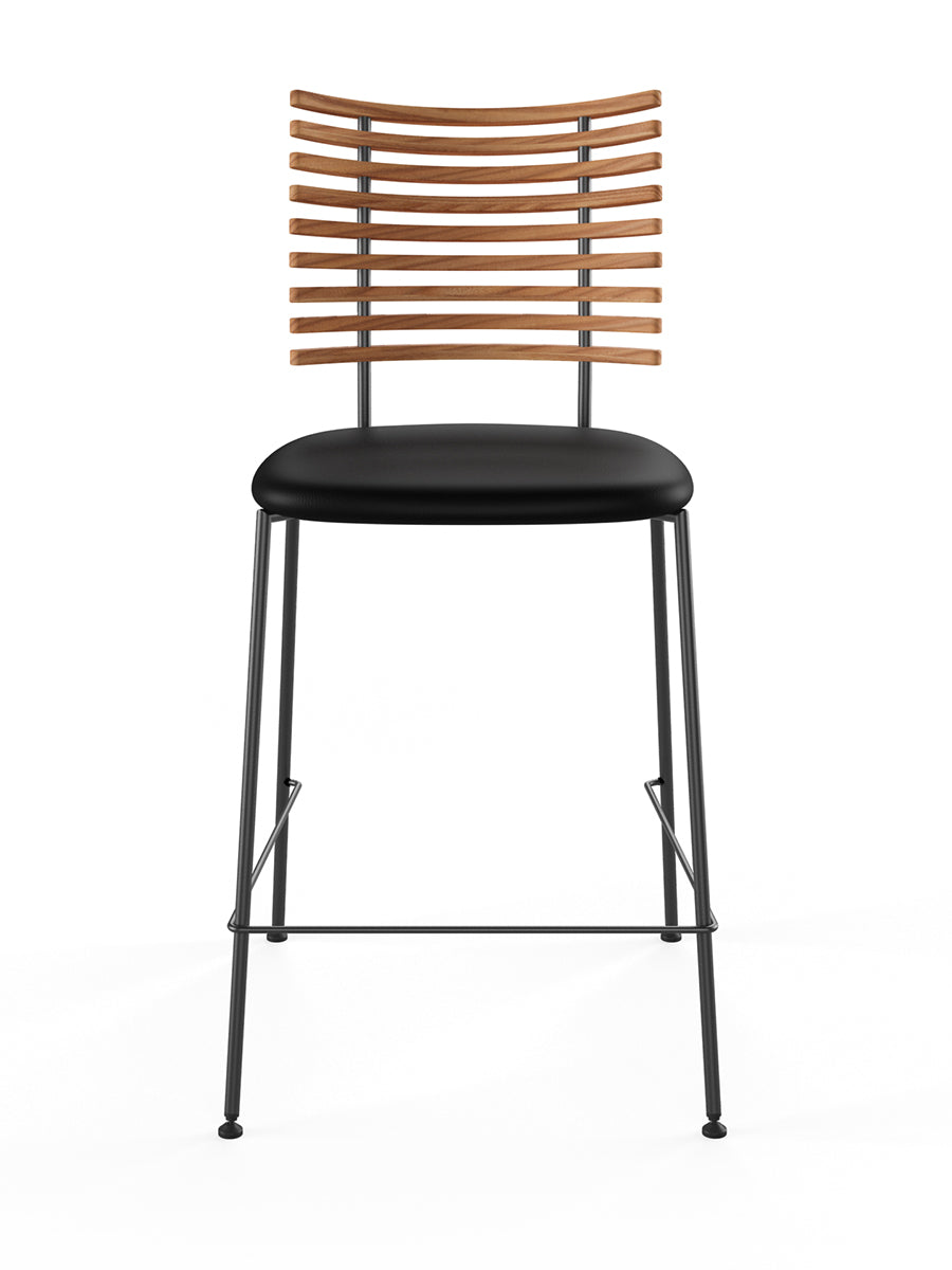 Tiger Barhocker, schwarzes Leder von Naver Collection - Elmöl / Schwarz pulverbeschichteter Stahl - Jacobsen Plus