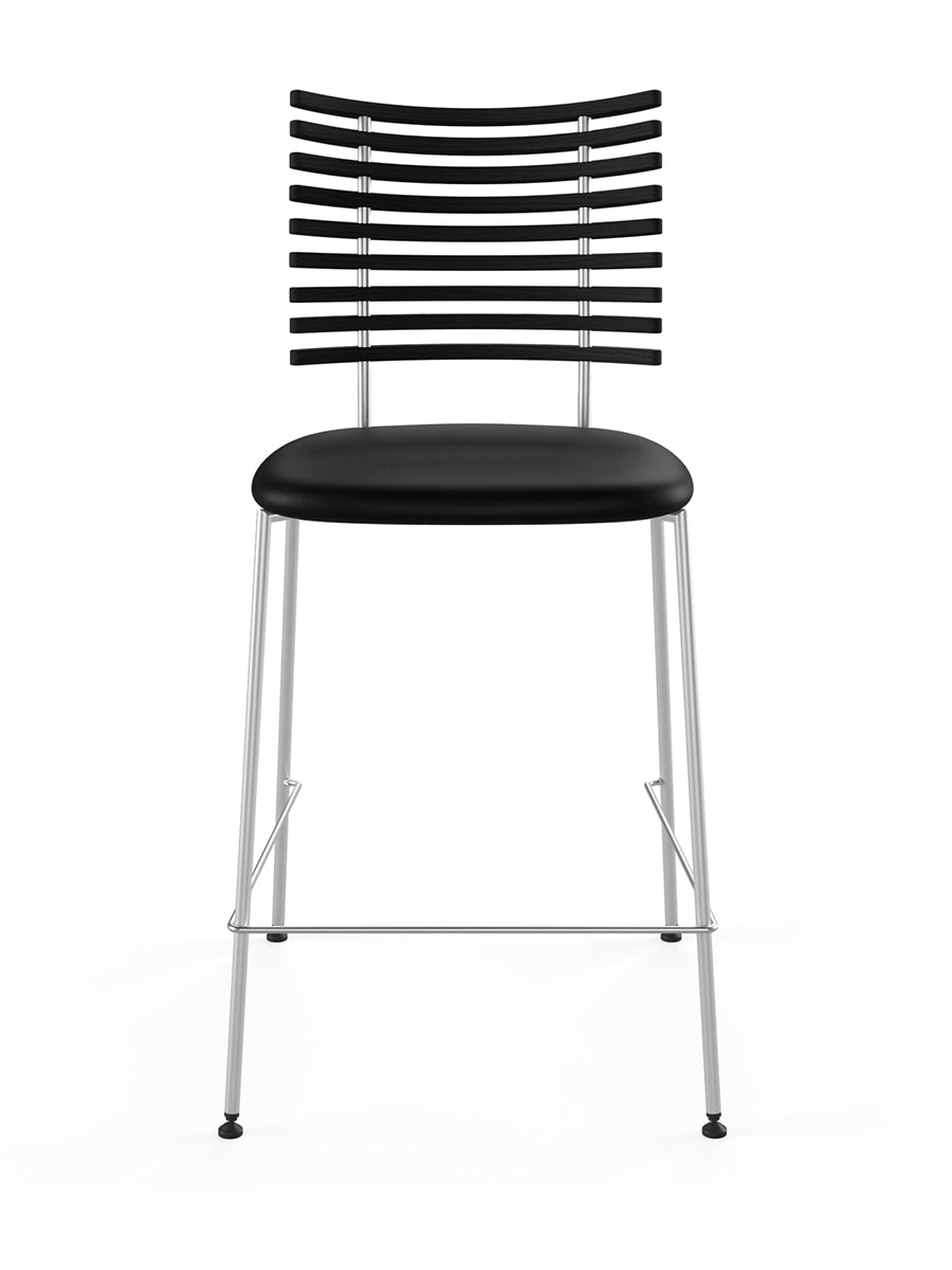 Tiger Barhocker, schwarzes Leder von Naver Collection - Esche schwarz gebeizt / Rostfreier Stahl - Jacobsen Plus