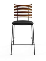 Tiger Barhocker, schwarzes Leder von Naver Collection - Walnuss / Schwarz pulverbeschichteter Stahl - Jacobsen Plus