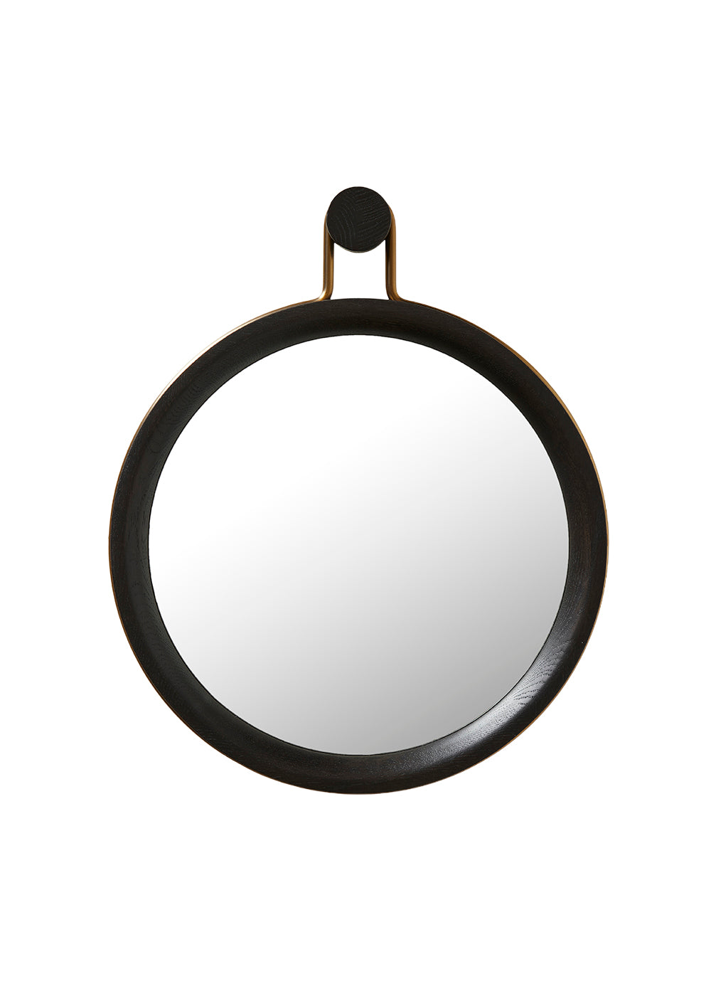 Utility Round Mirror Large Oak schwarz gealtertes Gold von Stellar Works