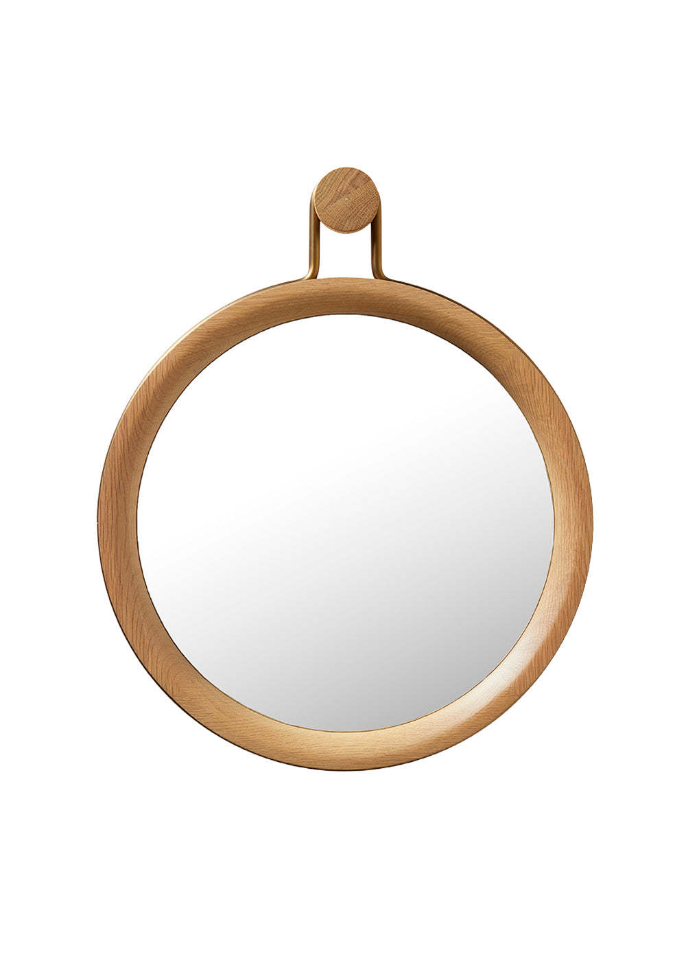Utility Round Mirror large Oak natural Aged gold von Stellar Works
