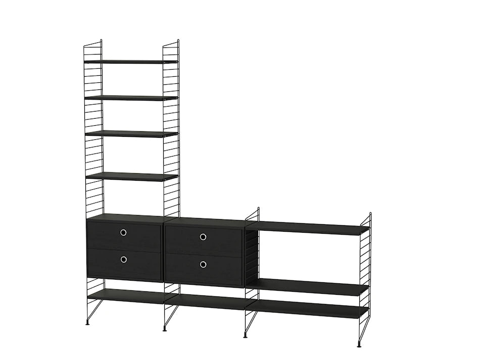 Reol, Living room J fra String - Sort - sort ask - Jacobsen Plus