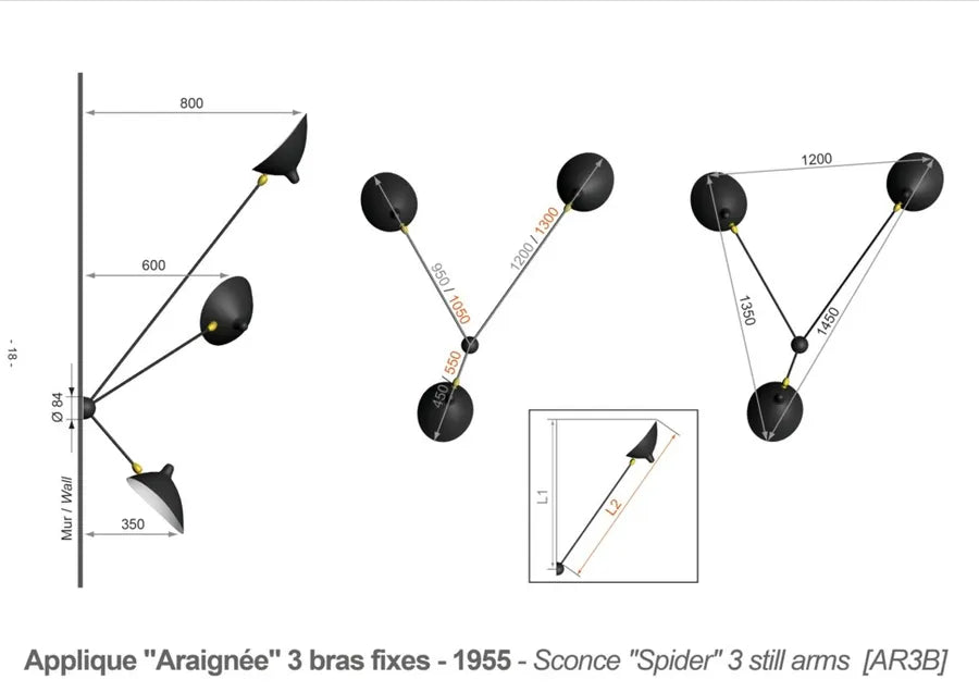 Spider Big Wall Lamp mit 3 festen Armen von Serge Mouille - 4 - Jacobsen Plus