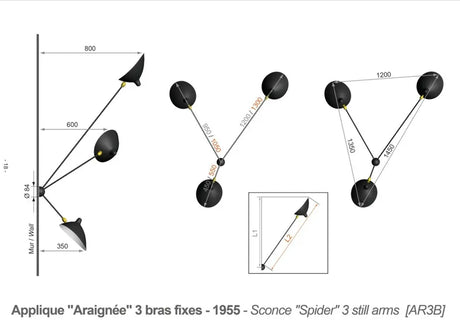Spider Big Wall Lamp mit 3 festen Armen von Serge Mouille - 4 - Jacobsen Plus