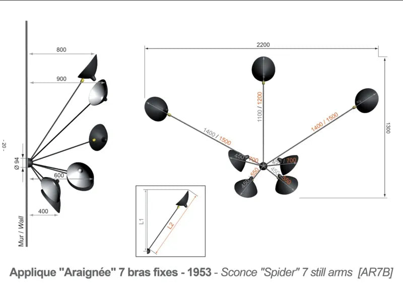 Spider Big Wall Lamp mit 7 festen Armen von Serge Mouille - 6 - Jacobsen Plus