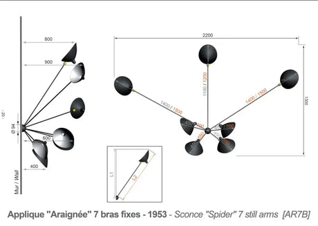 Spider Big Wall Lamp mit 7 festen Armen von Serge Mouille - 4 - Jacobsen Plus