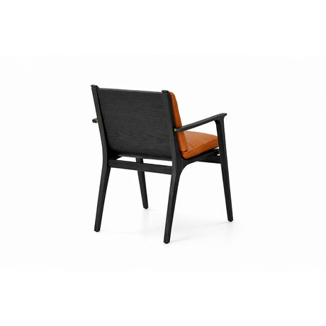 Rén Esszimmerstuhl mit Armlehnen, Schwarz Eiche, Kissen m. Cognac Leder - 2 - Jacobsen Plus