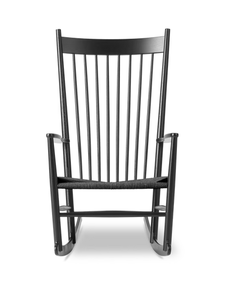 J16 Schaukelstuhl von Hans J. Wegner - Eiche schwarz lackiert - Schwarzes Geflecht - Jacobsen Plus