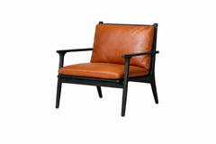 Rén Lounge-Sessel, large, Schwarz Eiche, Kissen m. Cognac Leder