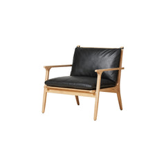 Rén Lounge-Sessel, large, Eiche, Kissen m. schwarzem Leder