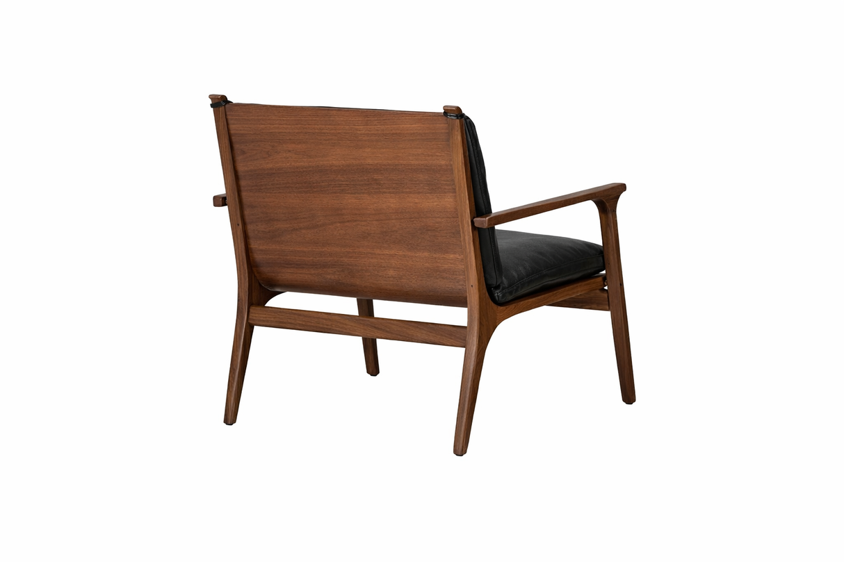 Rén Lounge-Sessel, large, Walnuss, Kissen m. schwarzem Leder - 2 - Jacobsen Plus