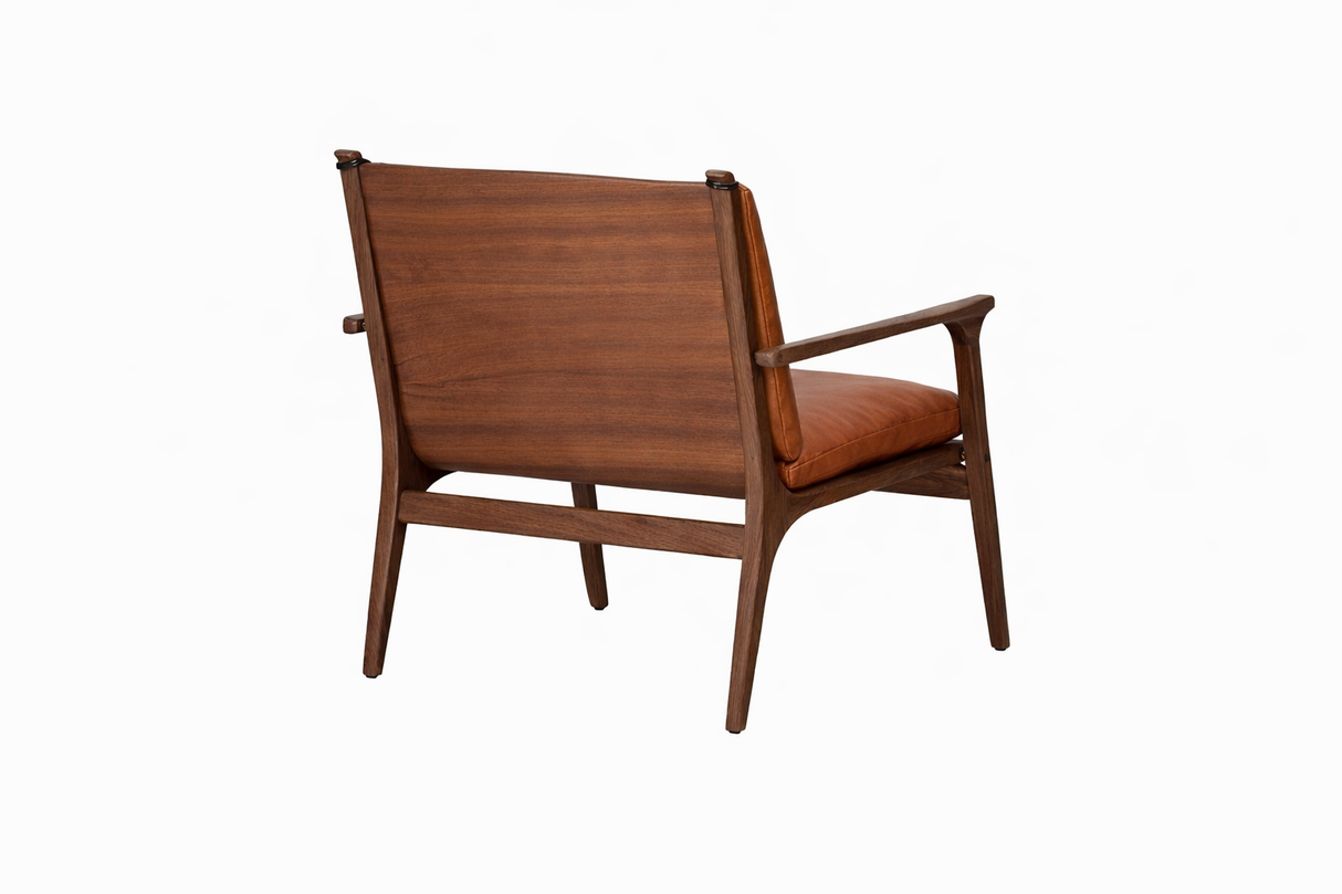 Rén Lounge-Sessel, large, Walnuss, Kissen m. Cognac-Leder - 2 - Jacobsen Plus