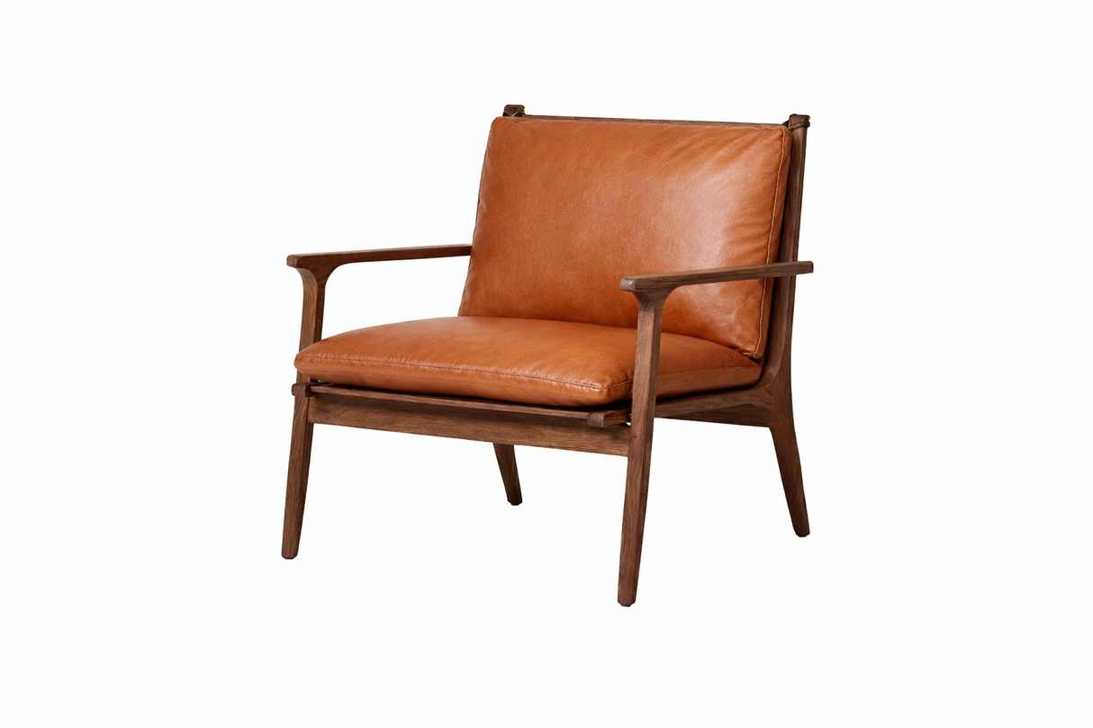 Rén Lounge-Sessel, large, Walnuss, Kissen m. Cognac-Leder - 1 - Jacobsen Plus