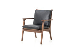Rén Lounge-Sessel, small, Walnuss, Kissen m. Schwarz Leder