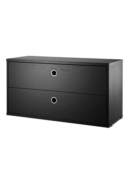 Modul m. Zwei Schubladen, B78 von String - Schwarz lackierte Esche - Jacobsen Plus