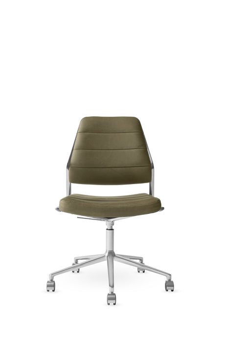 Vipp454+ Swivel Stuhl mit Rollen - Bosco Grün Leder - Jacobsen Plus